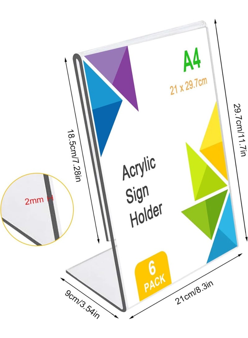 Slasa A4 Acrylic Sign Holder – 6 Pack Clear L-Shape Menu & Poster Display Stand – Transparent Plastic Tabletop Holder for Restaurants, Hotels, Offices, Shops, Exhibitions – Vertical A4 Size 29.7x21 cm - Image 3