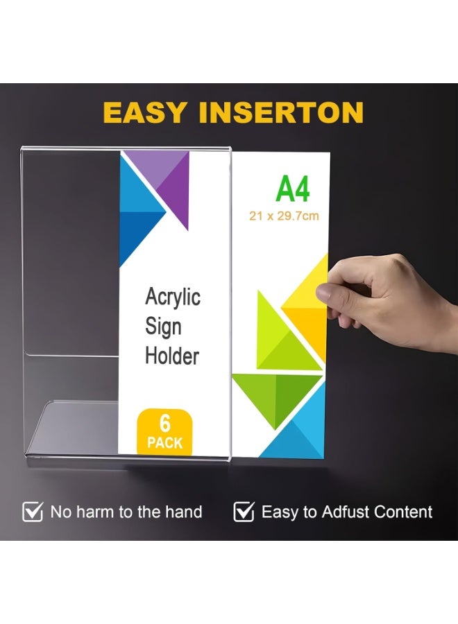 Slasa A4 Acrylic Sign Holder – 6 Pack Clear L-Shape Menu & Poster Display Stand – Transparent Plastic Tabletop Holder for Restaurants, Hotels, Offices, Shops, Exhibitions – Vertical A4 Size 29.7x21 cm - Image 4