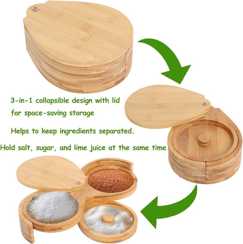 Wadoy Bamboo Margarita Salt Rimmer Set - 3 Tier Glass Rimmer with Lid and 6 Sponges for Cocktails, Bar Salt and Sugar for House Party, Bloody Mary, Manhattan Drinks - Image 3
