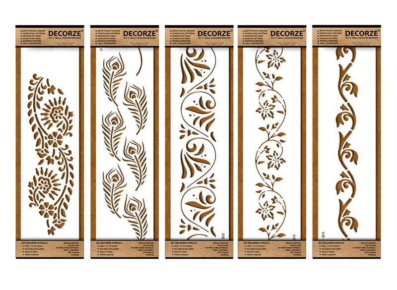 Decorze Plastic Stencils for Border Art, Stencils for Wall, Border Stencils for Wall Painting Suitable for Room Wall Decoration Purpose (Set of 5)(Color-White)|Design-12 - Image 4