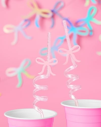 xo, Fetti Bow Reusable Glitter Straw Set - 12 pc | Pretty Bachelorette Decorations, Bow Theme Birthday Party, Bridal Engagement Drinkware, Coquette Cute Supplies, Baby Shower Tableware, Tea Decor - Image 5