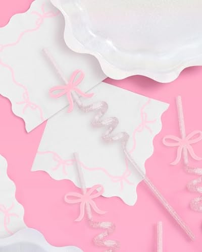 xo, Fetti Bow Reusable Glitter Straw Set - 12 pc | Pretty Bachelorette Decorations, Bow Theme Birthday Party, Bridal Engagement Drinkware, Coquette Cute Supplies, Baby Shower Tableware, Tea Decor - Image 3