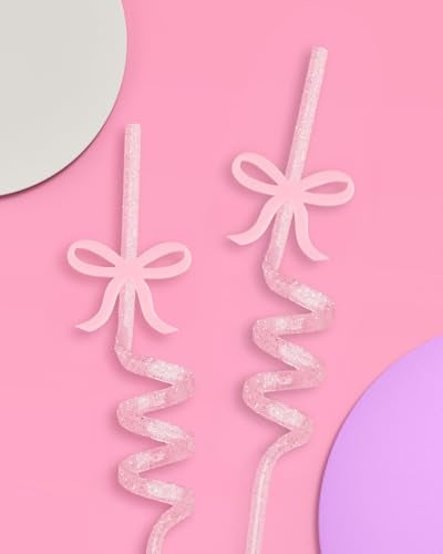 xo, Fetti Bow Reusable Glitter Straw Set - 12 pc | Pretty Bachelorette Decorations, Bow Theme Birthday Party, Bridal Engagement Drinkware, Coquette Cute Supplies, Baby Shower Tableware, Tea Decor - Image 2