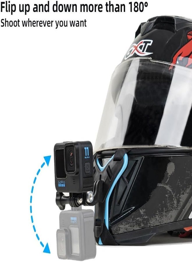 يوجام حامل تثبيت لخوذة الدراجة النارية، حامل تثبيت لكاميرا الحركة، متوافق مع GoPro Insta360 AKASO، أسود وأزرق - Image 3