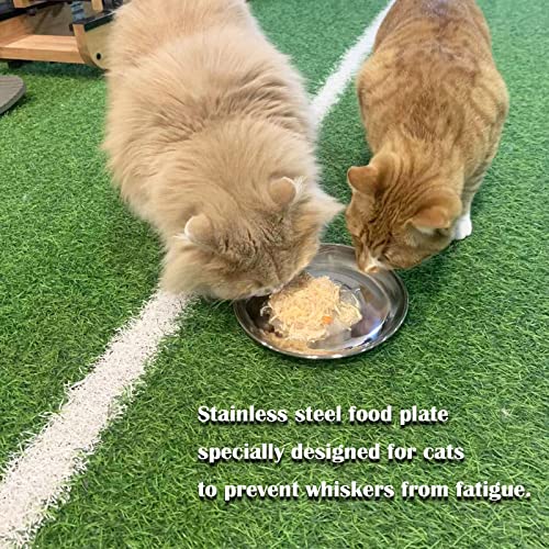 RMNHPTK Cat Food Plate - Stainless Steel Bowls Dishes Relief Whisker Fatigue Cat Plates Shallow Bowl with Non-Slip Mats for Wet Food (6.7 Inch) - Image 2