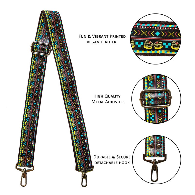 Funk For Hire Multicolor Printed Wide Broad Adjustable Replacement Sling Strap Shoulder Strap Crossbody Strap Handbag Strap - Image 3