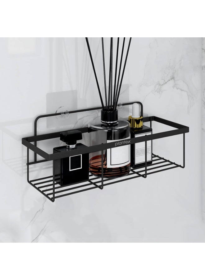 Plantex Shelf for Bathroom/GI Steel Shelf with Minor Surface Marks from Transit, Fully Quality Checked/Self Adhesive Bathroom Organiser (Black, Powder Coated) - Image 1