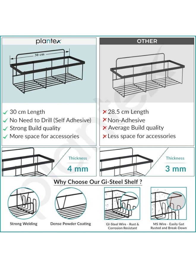 Plantex Shelf for Bathroom/GI Steel Shelf with Minor Surface Marks from Transit, Fully Quality Checked/Self Adhesive Bathroom Organiser (Black, Powder Coated) - Image 2