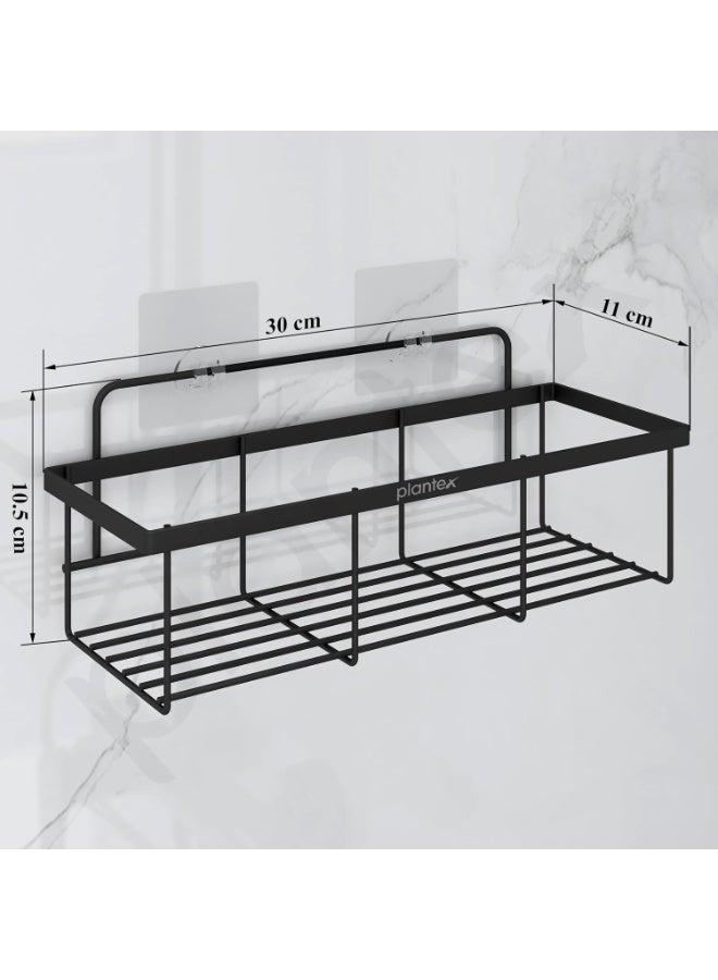 Plantex Shelf for Bathroom/GI Steel Shelf with Minor Surface Marks from Transit, Fully Quality Checked/Self Adhesive Bathroom Organiser (Black, Powder Coated) - Image 3