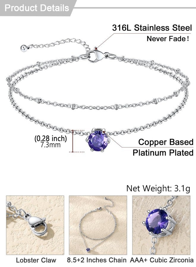 U7 Silver Anklets for Women, Layered Chain Stainless Steel Ankle February Birthstone Ankle Bracelet for Women - Image 4