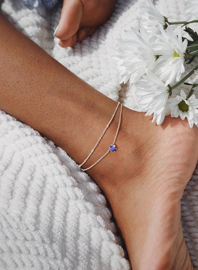 U7 Silver Anklets for Women, Layered Chain Stainless Steel Ankle February Birthstone Ankle Bracelet for Women - Image 3