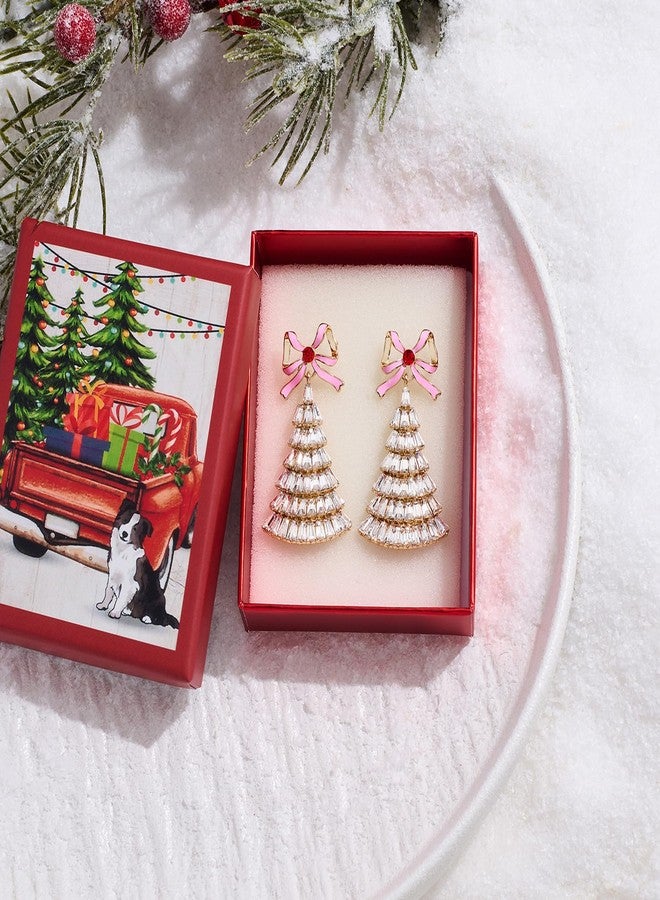 ليلي آند وايت أقراط ليلي آند وايت الذهبية على شكل فيونكة، أقراط متدلية على شكل شجرة عيد الميلاد، أقراط مميزة، هدايا مجوهرات عيد الميلاد، هدايا العطلات - Image 5