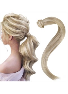 Blonde Human Hair Ponytail Extension Blonde Pony Tails Hair Extensions Human Hair Ash Blonde Highlighted Bleach Blonde Clip in Ponytail Hair Extension Ponytail Real Human Hair 16Inch 80g