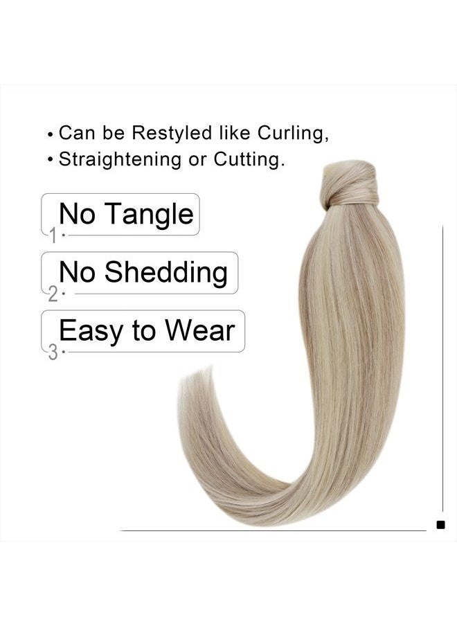 Easyouth - Blonde Human Hair Ponytail Extension Blonde Pony Tails Hair Extensions Human Hair Ash Blonde Highlighted Bleach Blonde Clip in Ponytail Hair Extension Ponytail Real Human Hair 16Inch 80g - Image 1