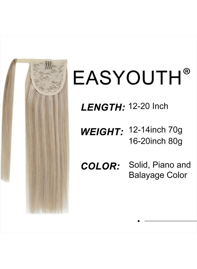 Easyouth - Blonde Human Hair Ponytail Extension Blonde Pony Tails Hair Extensions Human Hair Ash Blonde Highlighted Bleach Blonde Clip in Ponytail Hair Extension Ponytail Real Human Hair 16Inch 80g - Image 1