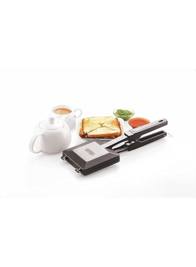 Tosaa Quadra 4-Cut Gas Sandwich Toaster Non-Stick Aluminium | Compatibility with Gas Stoves | Flame-Proof Design | Heat-Resistant Handle | Sandwich Maker | Black - Image 2