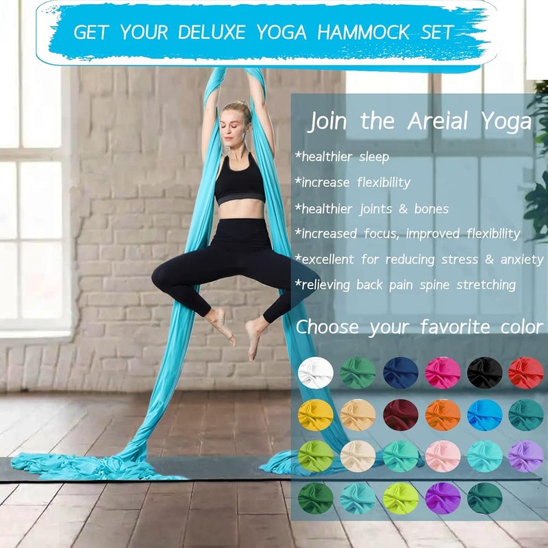 SKYPHAROS Aerial Silks Yoga Swing Set - 9/11 Yards Aerial Yoga Hammock Kit Anti-Gravity Flying for Fitness, Low/Non Stretch Nylon Tricot Fabric Hardware Included for Dance - Image 4