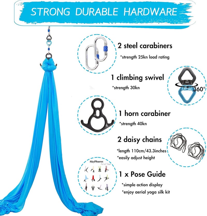 SKYPHAROS Aerial Silks Yoga Swing Set - 9/11 Yards Aerial Yoga Hammock Kit Anti-Gravity Flying for Fitness, Low/Non Stretch Nylon Tricot Fabric Hardware Included for Dance - Image 2