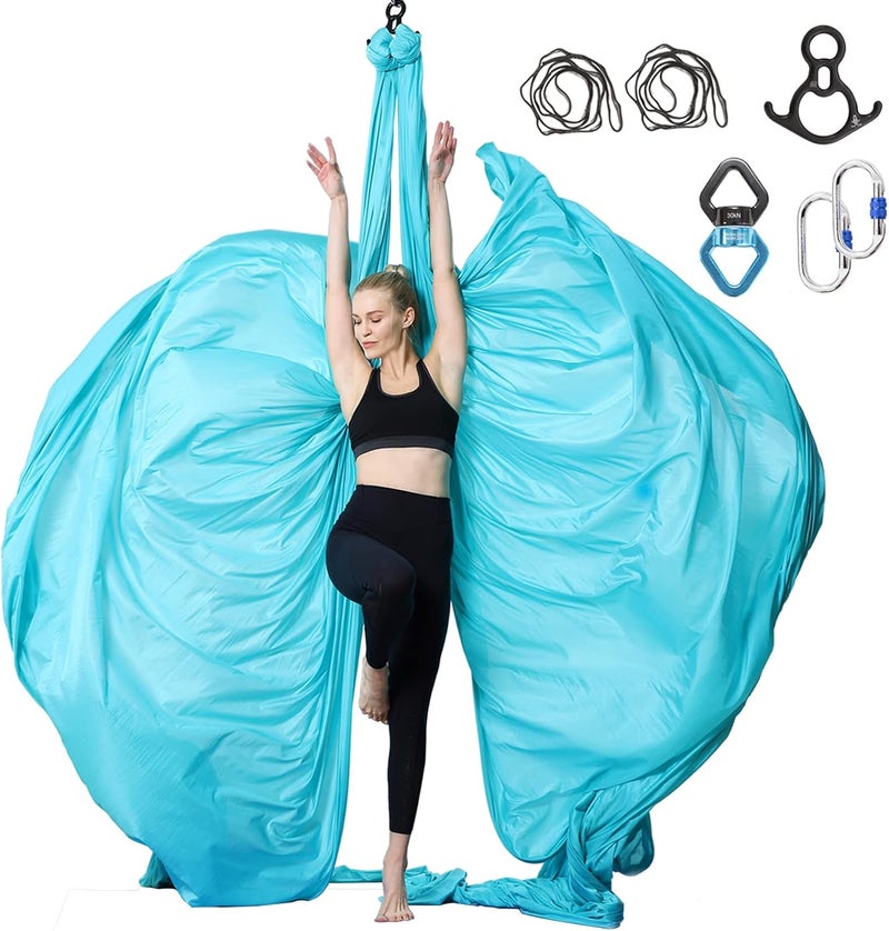 SKYPHAROS Aerial Silks Yoga Swing Set - 9/11 Yards Aerial Yoga Hammock Kit Anti-Gravity Flying for Fitness, Low/Non Stretch Nylon Tricot Fabric Hardware Included for Dance - Image 1