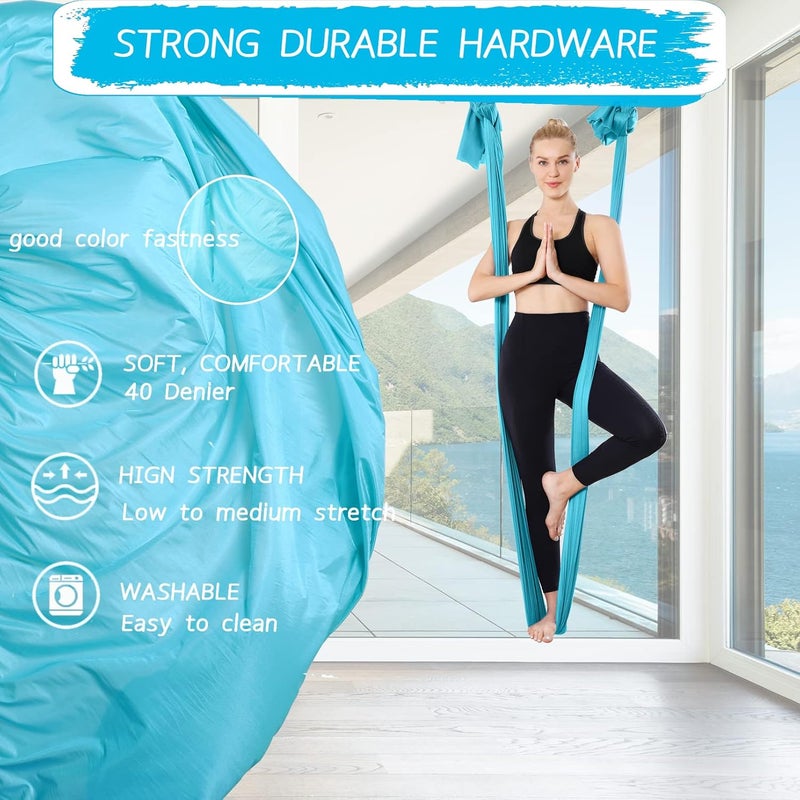 SKYPHAROS Aerial Silks Yoga Swing Set - 9/11 Yards Aerial Yoga Hammock Kit Anti-Gravity Flying for Fitness, Low/Non Stretch Nylon Tricot Fabric Hardware Included for Dance - Image 3