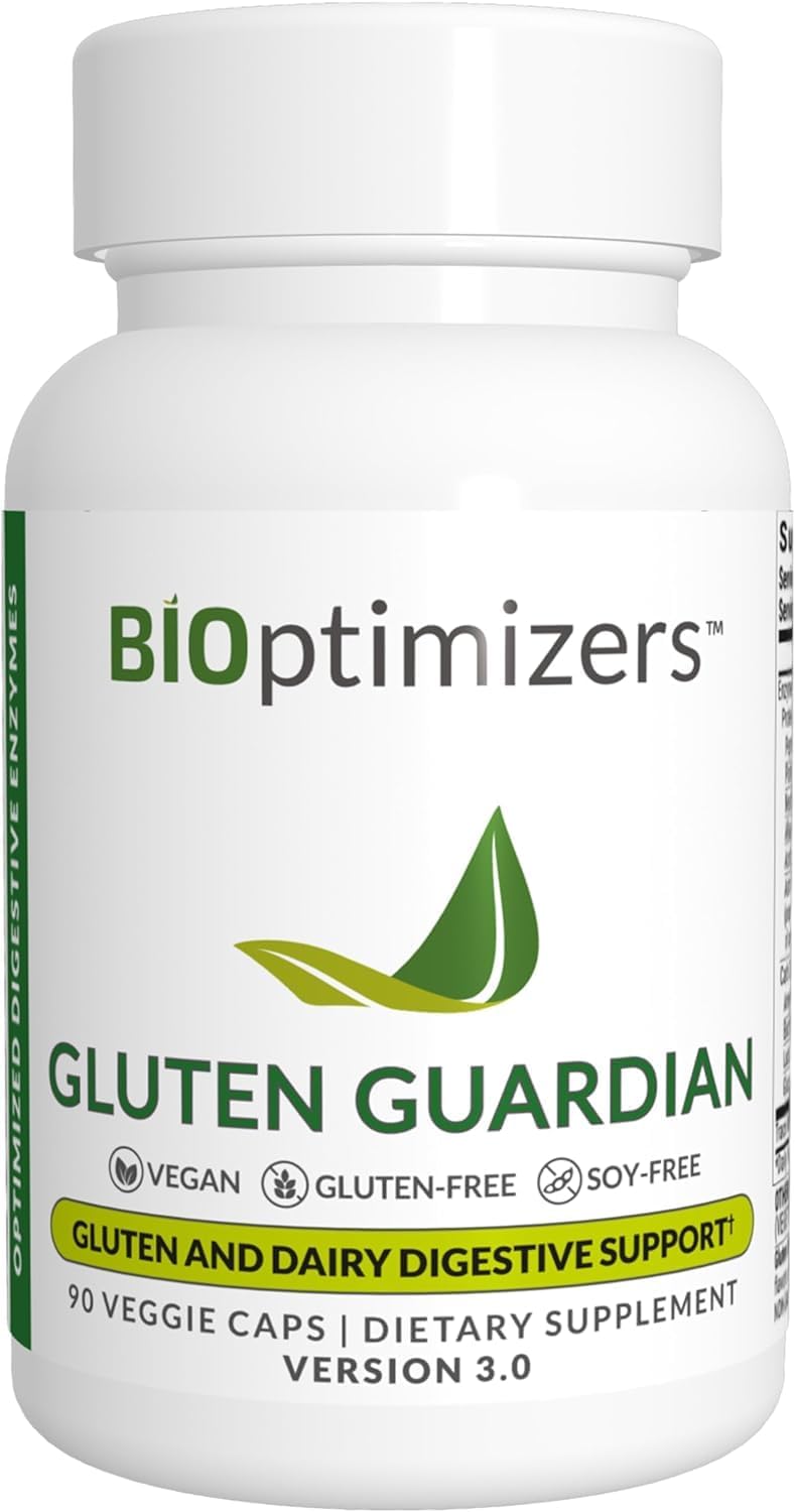 BiOptimizers Gluten Guardian 30 Enzyme Supplement for Gluten Digestion Contains DPPIV to Digest Wheat Barley Other Cereal Grains Helps Prevent Bloating Gas Indigestion 90 Capsules - Image 1