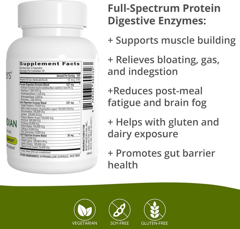 BiOptimizers Gluten Guardian 30 Enzyme Supplement for Gluten Digestion Contains DPPIV to Digest Wheat Barley Other Cereal Grains Helps Prevent Bloating Gas Indigestion 90 Capsules - Image 4