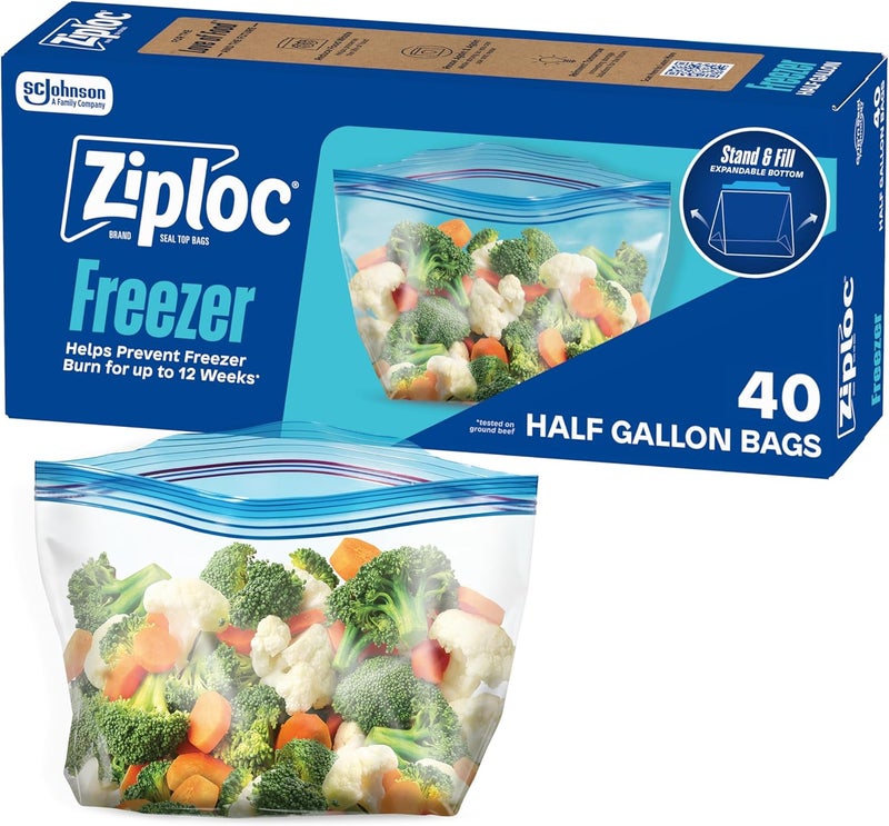 Ziploc Half Gallon Food Storage Freezer Bags, Grip 'n Seal Technology for Easier Grip, Open, and Close, 40 Bags Total - Image 1