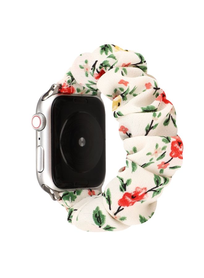 Replacement Strap For Apple Watch Ultra 49mm&Watch Ultra 2 49mm / Series 9&8&7 45mm / SE 3&SE 2&6&SE&5&4 44mm / 3&2&1 42mm Cloth + Stainless Steel Hair Ring Watch Band Red Floral