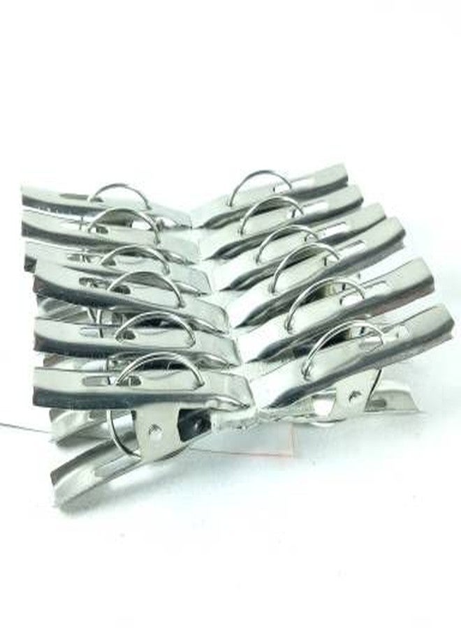 NS INVENTIVENESS - Clothespins Stainless Steel Clothes Clips Metal Sealing Clip Socks Clothing Pegs Household Clothespin Clips (Silver) - Pack of 6 Fully Stainless Steel Cloth Clips - Image 1