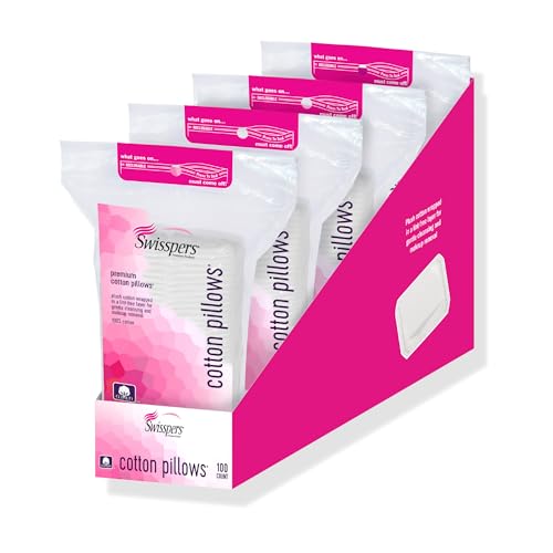 Swisspers Premium Cotton Pillows - 100% Natural, Ultra-Soft Beauty Essentials for Face, Eyes & More - Cruelty-Free, Vegan Skincare Pads for Women, Men & Pets (100 Count) 4 Pack - Image 1