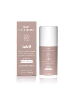 Baie Botanique Soleil Organic Facial Sunscreen SPF 50 Chemical Filter Free Hyaluronic Acid  Vitamin C Sunscreen for Face  Natural  Vegan  No White Cast  Non Toxic UVA UVB Protection 13 oz