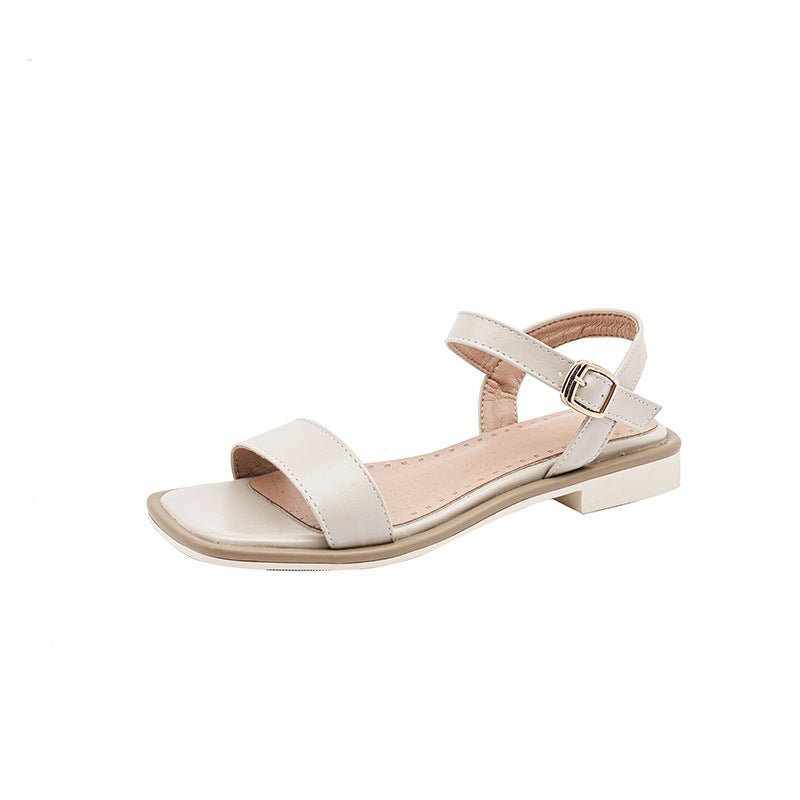 2024 Summer New Academic Style Low Heel 33-43 Buckle Square Head Casual Versatile Ladies Sandals - Image 1