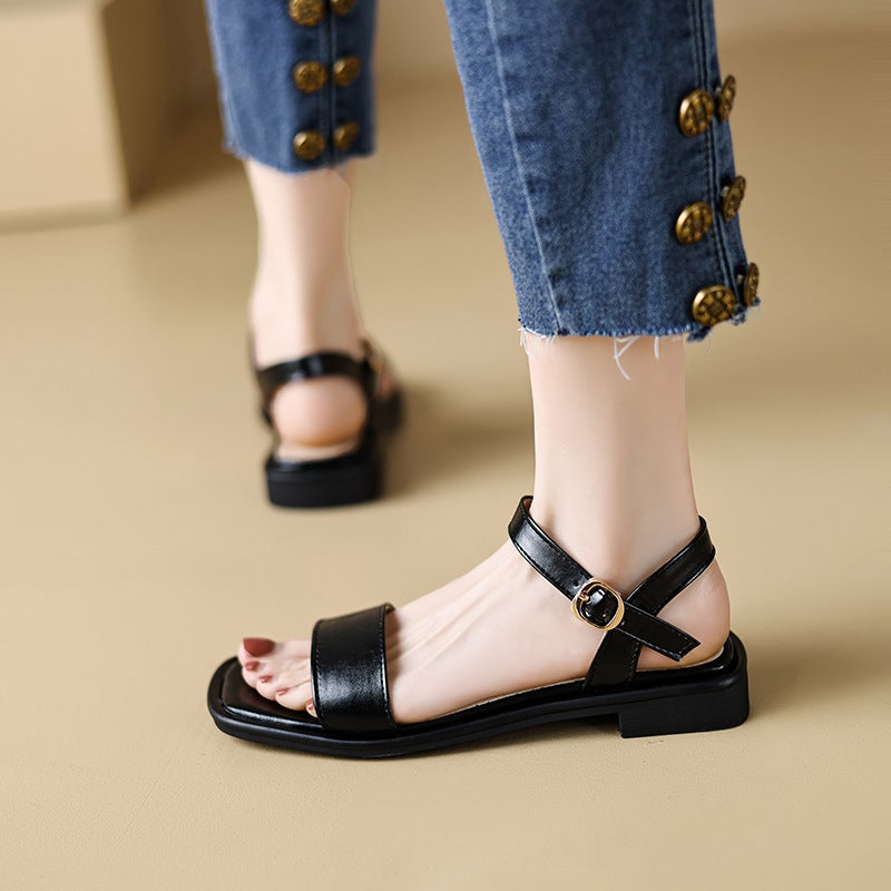 2024 Summer New Academic Style Low Heel 33-43 Buckle Square Head Casual Versatile Ladies Sandals - Image 3