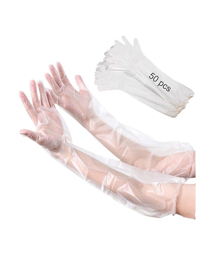 Hihonor 50pcs Disposable Long Arm Gloves with Elastic Cuff - 23.6inch Thick Household Kitchen Dishwashing & Food Handling Gloves - Image 1