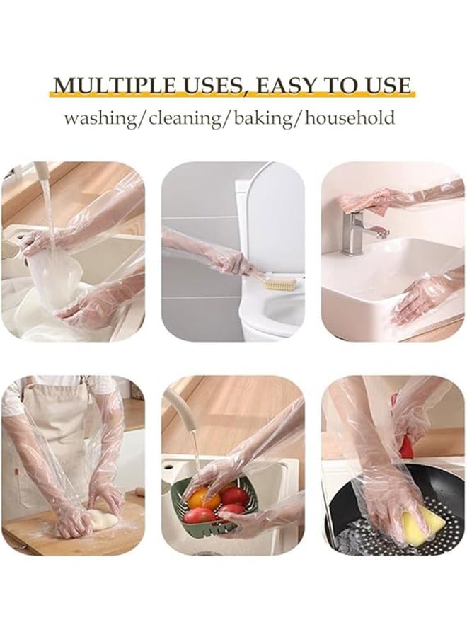 Hihonor 50pcs Disposable Long Arm Gloves with Elastic Cuff - 23.6inch Thick Household Kitchen Dishwashing & Food Handling Gloves - Image 4
