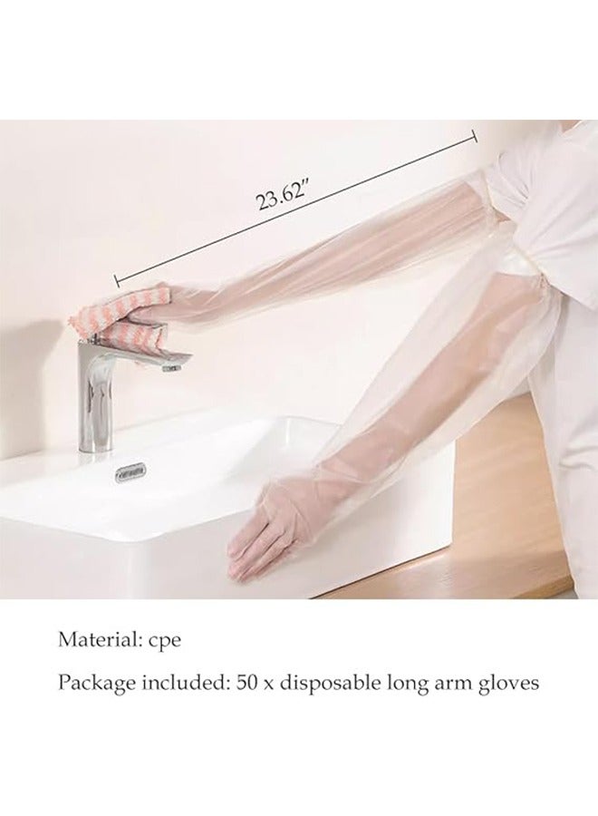 Hihonor 50pcs Disposable Long Arm Gloves with Elastic Cuff - 23.6inch Thick Household Kitchen Dishwashing & Food Handling Gloves - Image 5