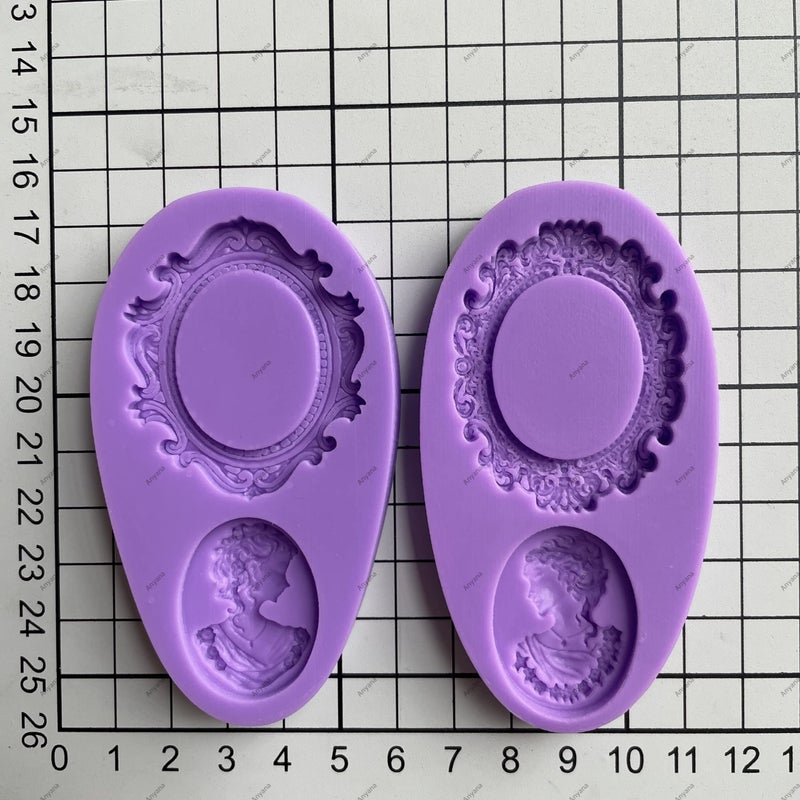 Anyana Vintage victorian Picture oval cameo Frame Photo mirror mould cake Fondant gum paste silicone mold for Sugar past wedding cupcake decorating topper decoration sugarcraft set of 2 - Image 3