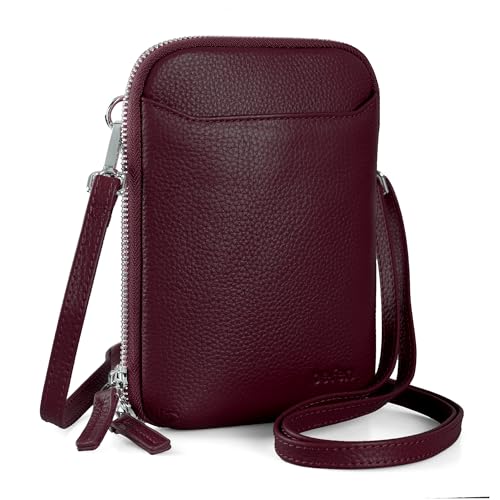 befen Genuine Leather Leather Small Crossbody Phone Bags for Women Mini Wallet Purse RFID Crossbody Bags for Women - Fit iPhone 16 Pro Max, Burgundy Red - Image 1