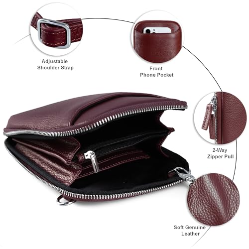 befen Genuine Leather Leather Small Crossbody Phone Bags for Women Mini Wallet Purse RFID Crossbody Bags for Women - Fit iPhone 16 Pro Max, Burgundy Red - Image 4