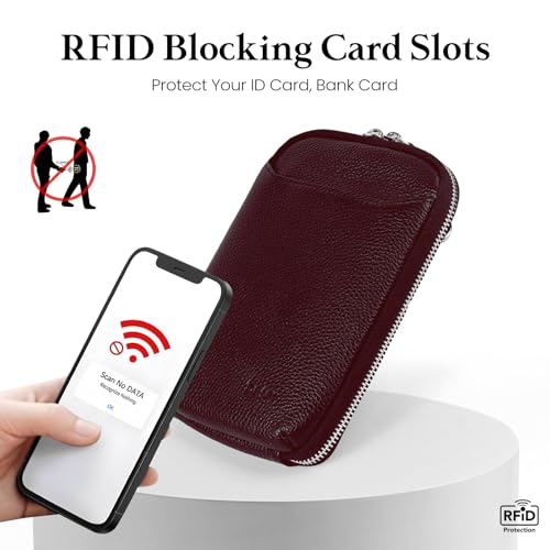 befen Genuine Leather Leather Small Crossbody Phone Bags for Women Mini Wallet Purse RFID Crossbody Bags for Women - Fit iPhone 16 Pro Max, Burgundy Red - Image 3