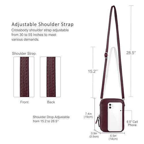 befen Genuine Leather Leather Small Crossbody Phone Bags for Women Mini Wallet Purse RFID Crossbody Bags for Women - Fit iPhone 16 Pro Max, Burgundy Red - Image 5