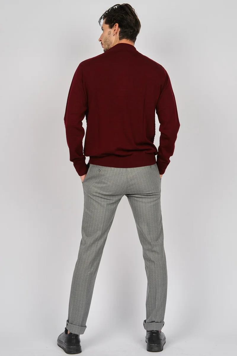 ديسين تريكو Patterned Knitwear Men's Patterned Half Turtleneck Wool Sweater 0249641 Claret Red