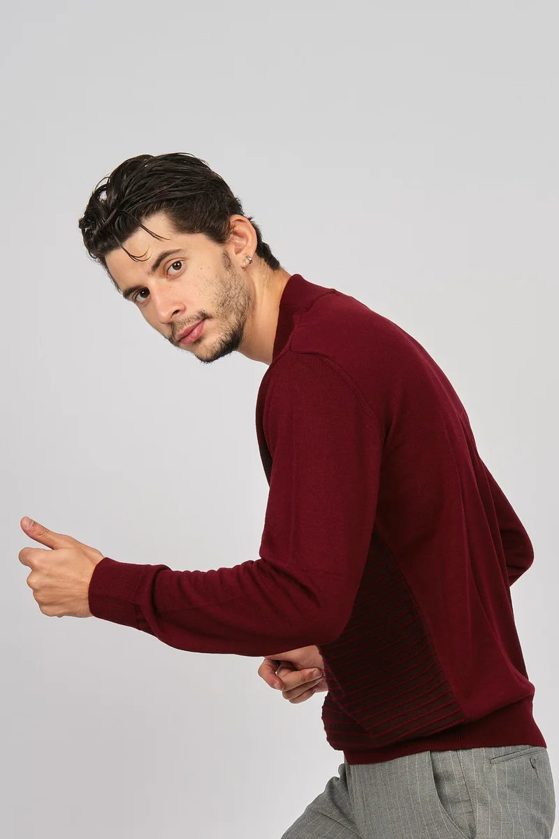 ديسين تريكو Patterned Knitwear Men's Patterned Half Turtleneck Wool Sweater 0249641 Claret Red