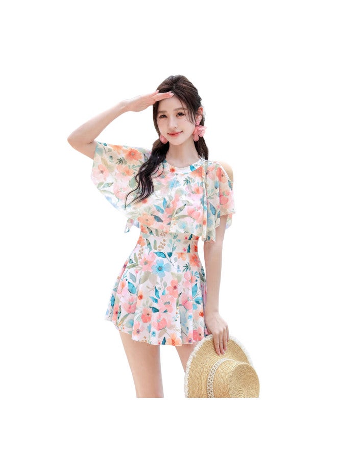 F.dyraa Women's Swimsuit Dress Slimming Cover-up Spa Resort Swimming Pool Three-piece Set 15282 Yellow 2XL - Image 2