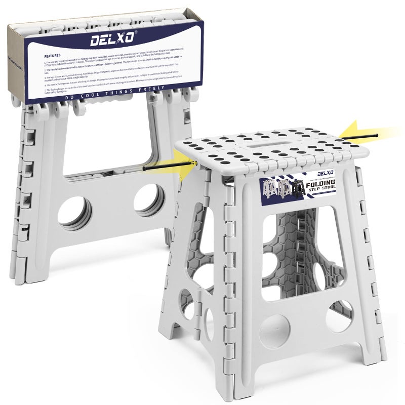 Delxo 16 Inch Folding Step StoolFoldable Stool for AdultsPortable Collapsible Plastic StepstoolNon Slip Folding Stools for Kitchen Bathroom Bedroom Up to 400LBSGrey 1PC