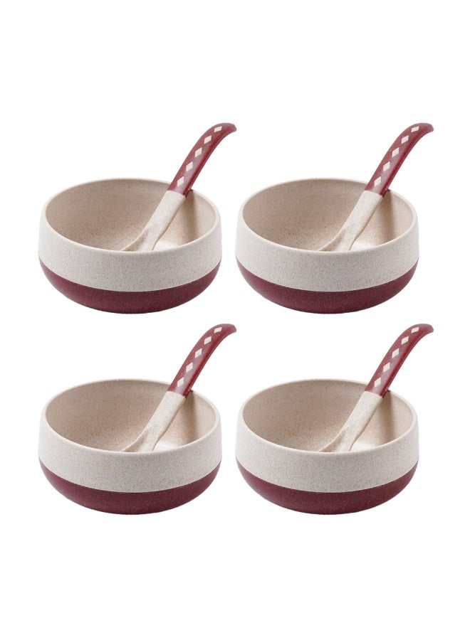 FRENVI Earth-Friendly Soup Bowls with Spoons, 250 ml, Made with Bamboo Fibers & Rice Husk, Microwave Safe Bowls for Kitchen, Serving Bowl Set (Coral Red, Pack of 4) - Image 1