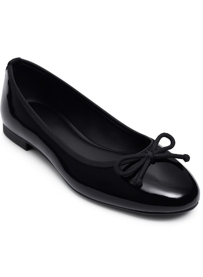 OG Classic Ballerina Flats glossy black – Patent Leather Look With Bow Detail - Image 1