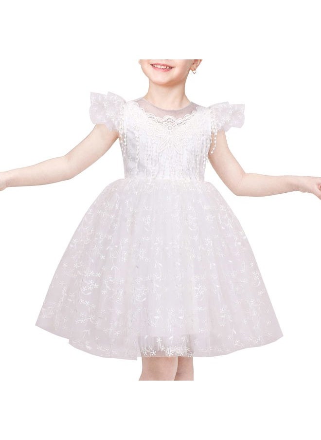 Sunny Fashion - Girls Dress White Lace Floral Tassel Princess Wedding Bridesmaid Pageant Size 12 - Image 1