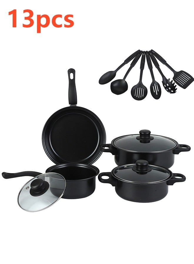 wowofa 13 piece cookware set ，non stick kitchenware set suitable for most stovesIncludes a 16cm milk pot, 18cm soup pot, 22cm soup pot, 22cm frying pan, and 6 kitchen utensils - Image 2