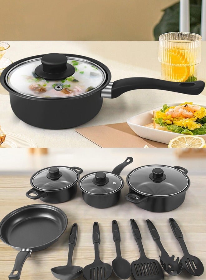 wowofa 13 piece cookware set ，non stick kitchenware set suitable for most stovesIncludes a 16cm milk pot, 18cm soup pot, 22cm soup pot, 22cm frying pan, and 6 kitchen utensils - Image 3